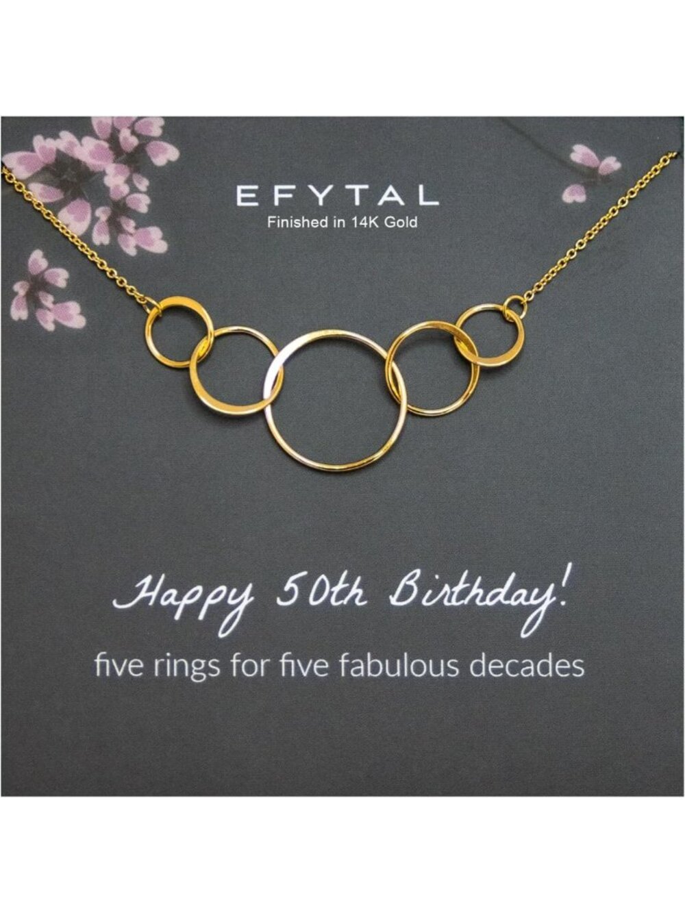 Sterling Silver 5 Ring Necklace - Perfect 50th Birthday Gift for Her, Women’s